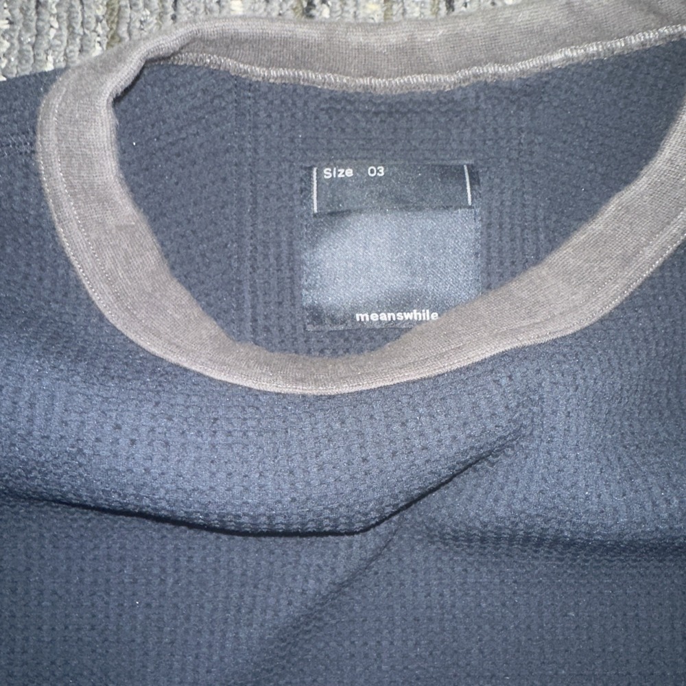 meanswhile Solotex Waffle Long Sleeve T-Shirt Size: 03 Navy Men - Picture 3 of 4